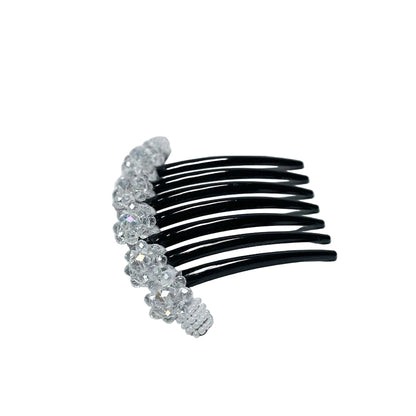 Black hair comb with clear crystal floral studs on top studded comb clips for stylish hair decoration