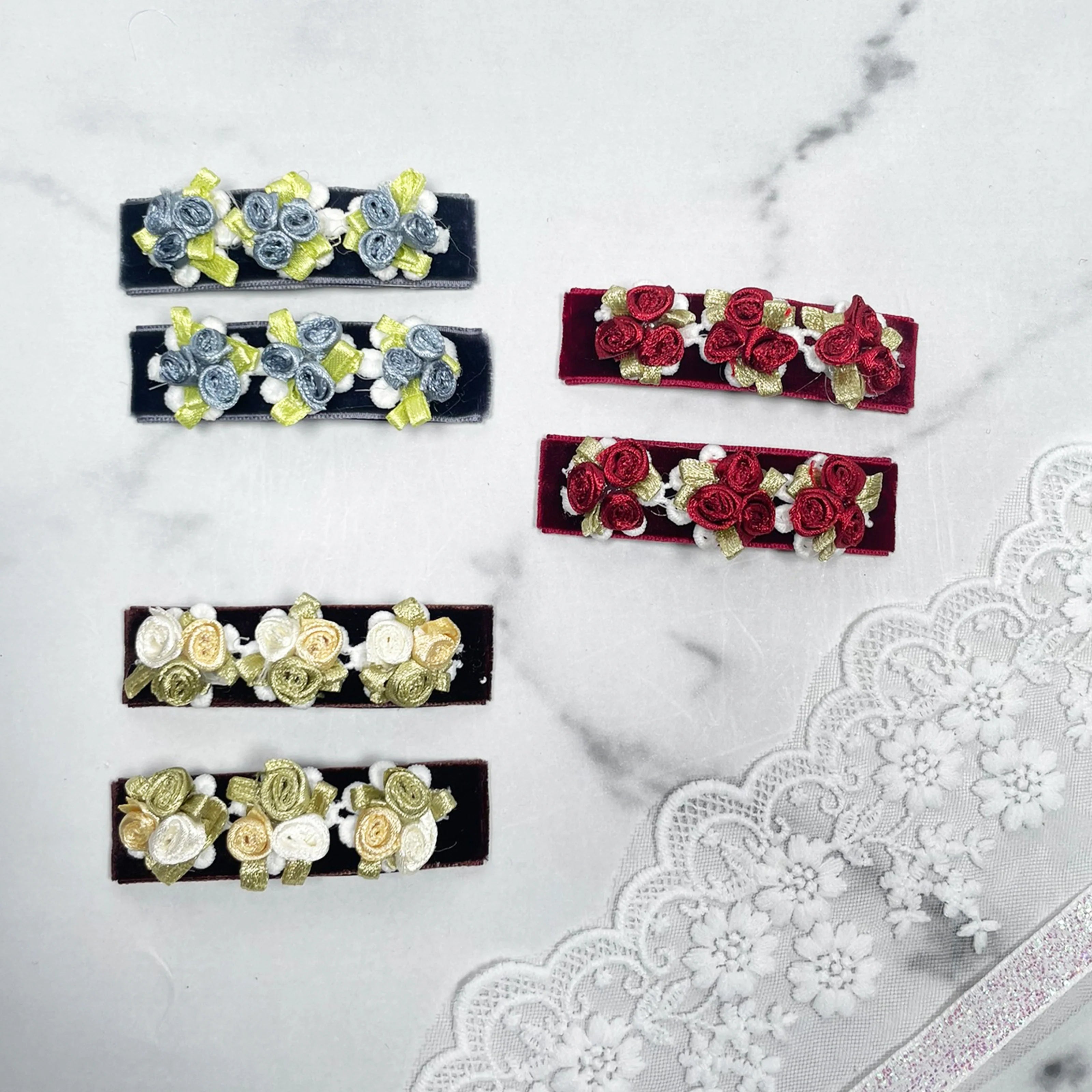 Flowers on Velvet Hair Pins (Pair) Tictac