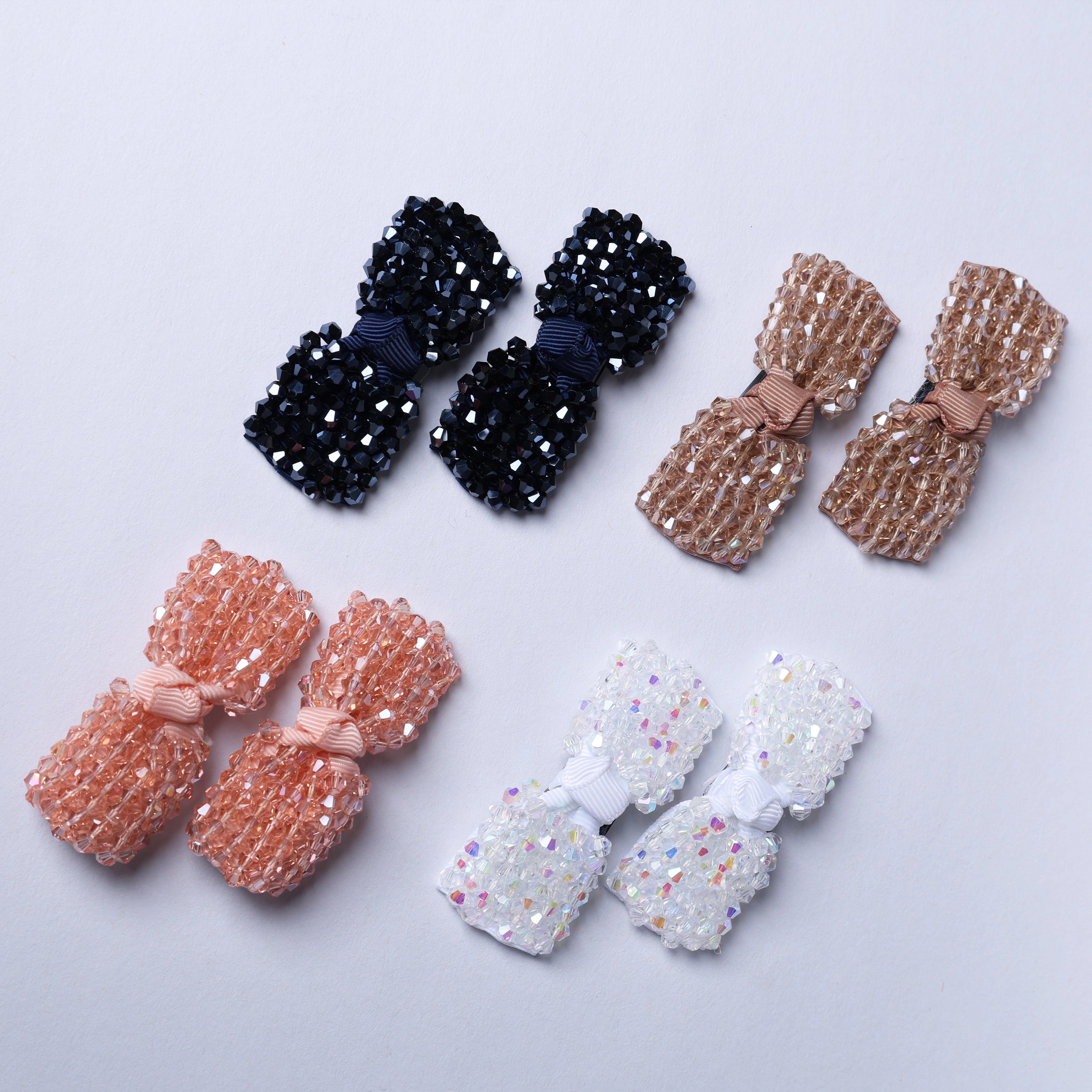 Elegant Crystal Studded Bow Hair Pins (Tic Tac)