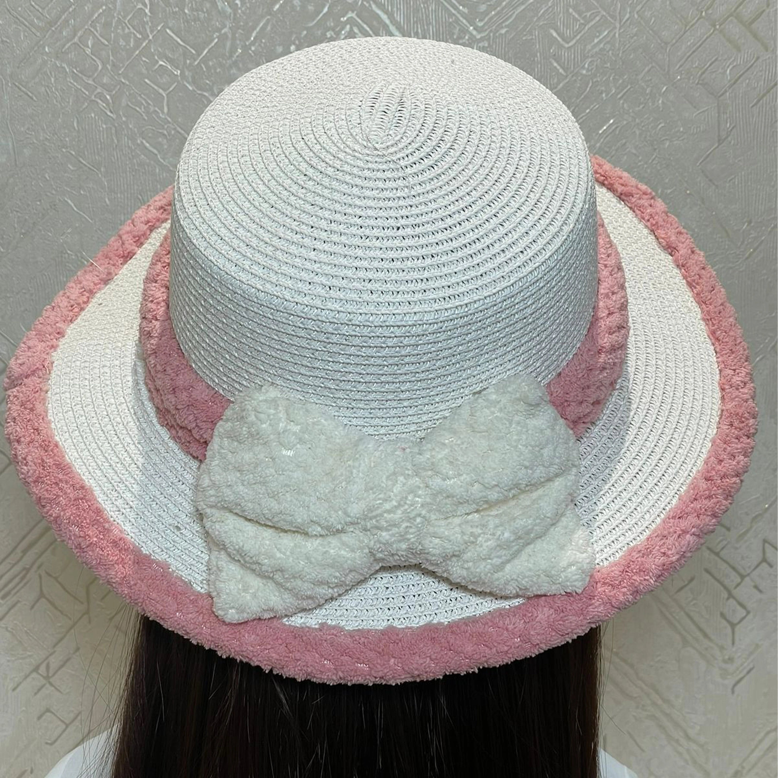 White Straw Hat with Towel Bow